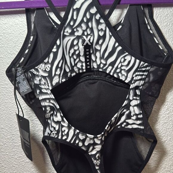 NWT- SAVAGE x FENTY- 1-ON-1 BODYSUIT-BLACK CAVIAR X INSTINCTS PRINT-Size XS - Picture 10 of 16